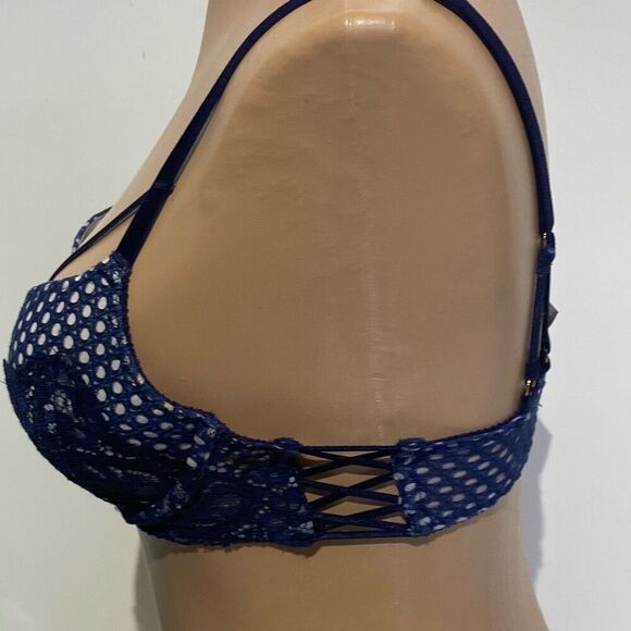 Victoria's Secret Women's Blue White Very Sexy Lace Strappy Push Up Bra Size 32B - Picture 3 of 9